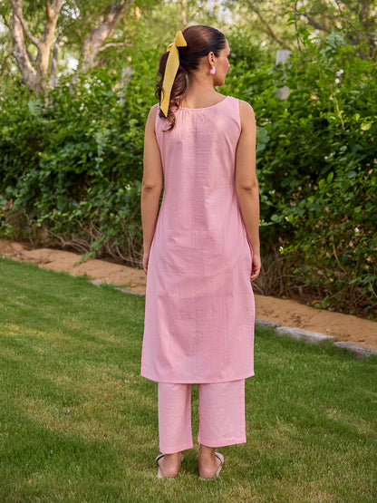 Women's Cotton Embroidered Sleeveless Kurta Set