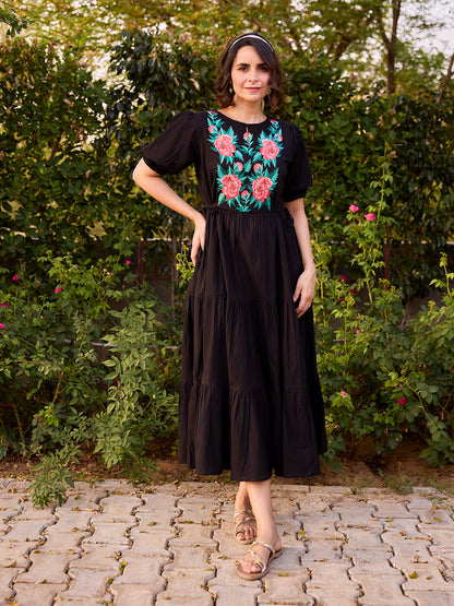 Women's Cotton Embroidered Flared Dress