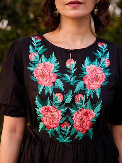 Women's Cotton Embroidered Flared Dress