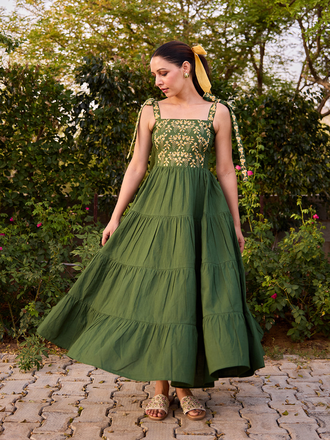 Buy Women's Cotton Embroidered Tie Up Flared Dress Online in India | Anayna Buy Women's Cotton Embroidered Tie Up Flared Dress Online in India | Anayna