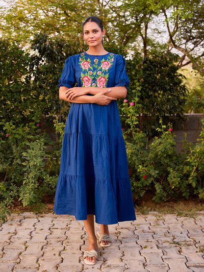 Women's Cotton Embroidered Flared Long Dess