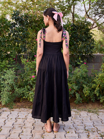 Women's Cotton Embroidered Tie Up Flared Dress