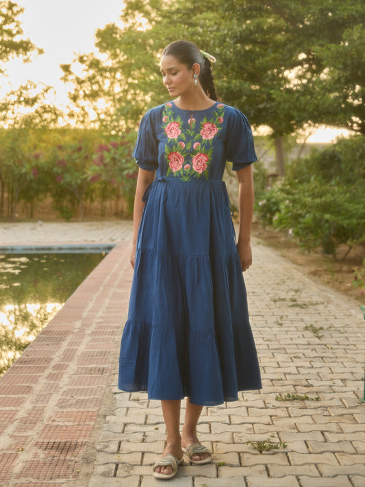 Women's Cotton Embroidered Flared Long Dess