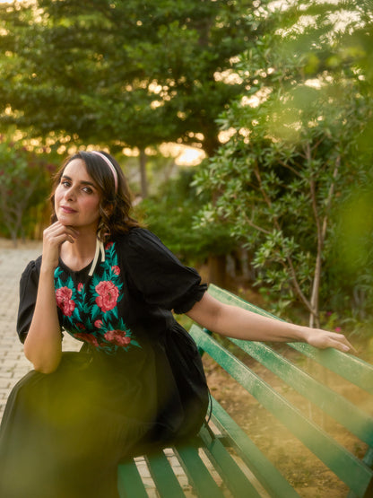 Women's Cotton Embroidered Flared Dress