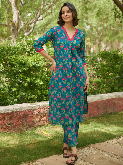 Women's  Printed Cotton Kurta Set