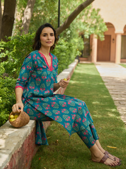 Women's  Printed Cotton Kurta Set