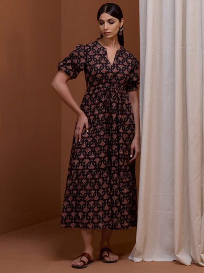 Women's Designer Black Printed Tier Dress