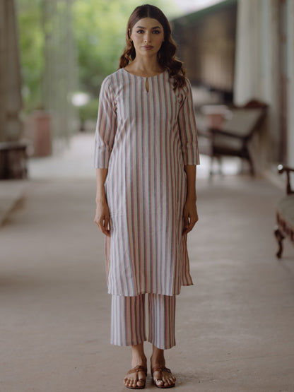 Women's Cotton Striped Straight Kurta with Pants