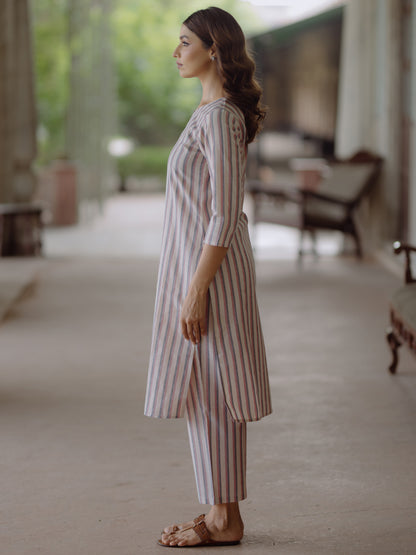 Women's Cotton Striped Straight Kurta with Pants