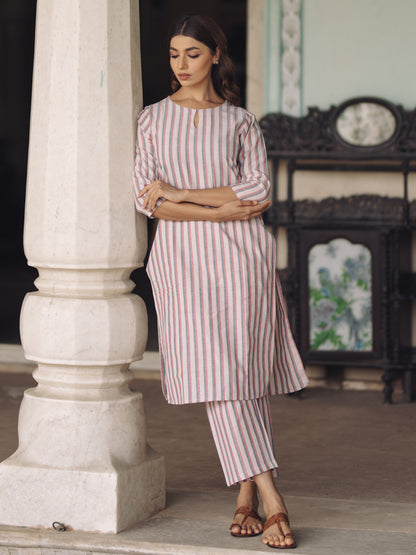 Women's Cotton Striped Straight Kurta with Pants