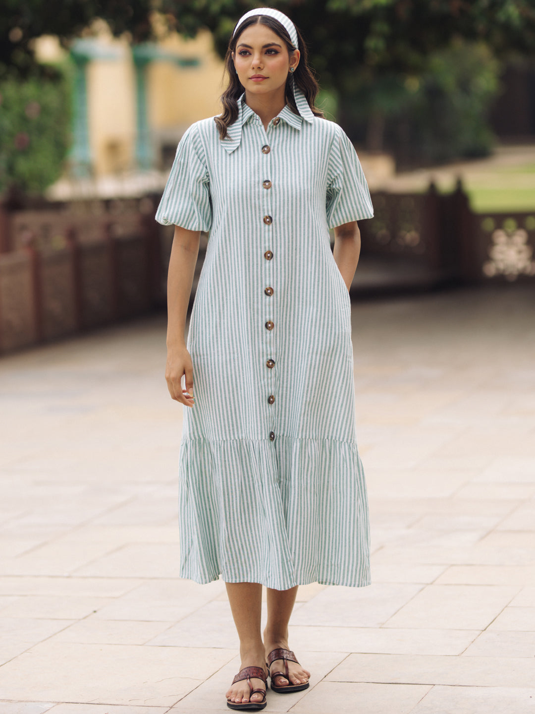 Buy Women's Blue Cotton Button Down Dress Online in India