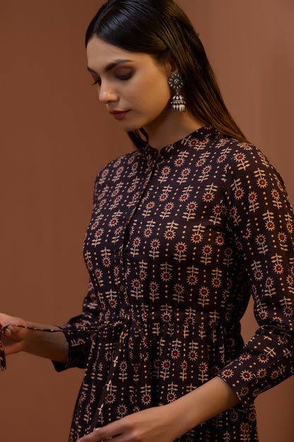 Women's Black Printed Tier Dress