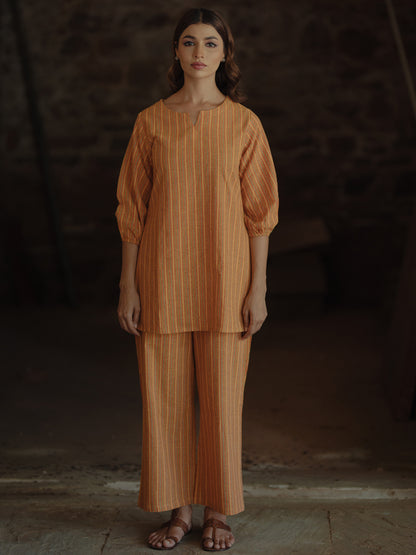 Women's Mustard Cotton Short Kurta with Trousers