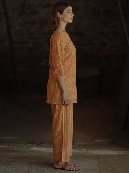 Women's Mustard Cotton Short Kurta with Trousers