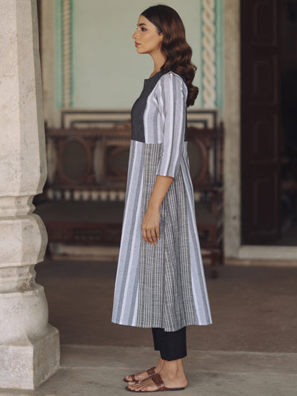 Women's Black Cotton Patchwork Straight Kurta with Trousers