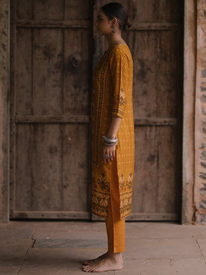 Women's Mustard Sequinned Straight Kurta With Pants