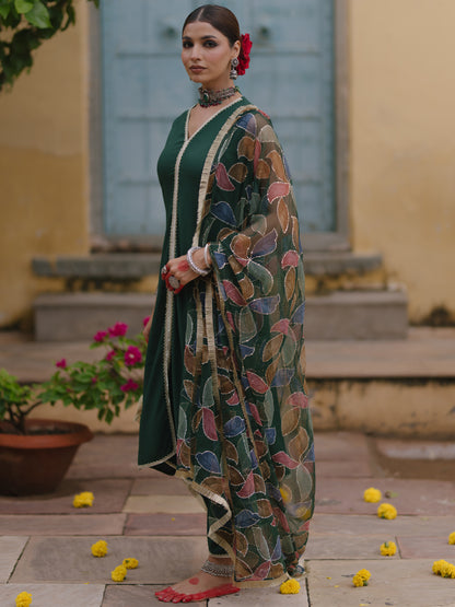 Women's A line Kurta Set with Floral Dupatta