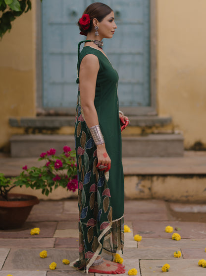 Women's A line Kurta Set with Floral Dupatta