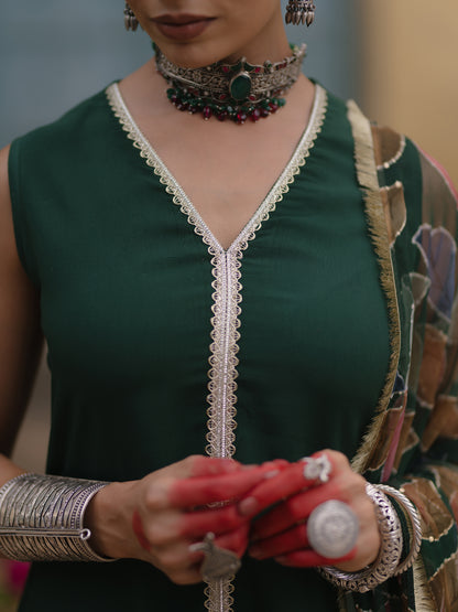 Women's A line Kurta Set with Floral Dupatta