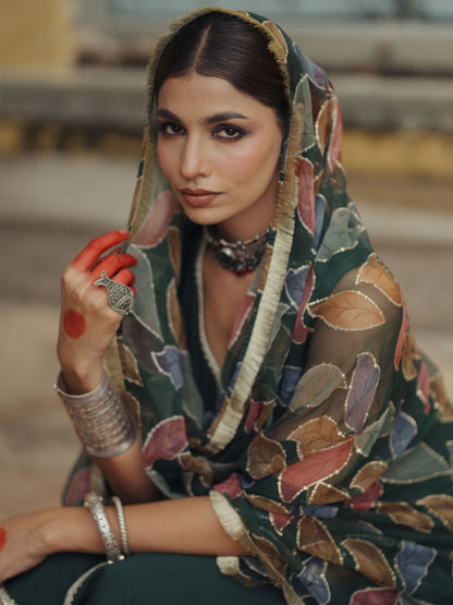 Women's A line Kurta Set with Floral Dupatta