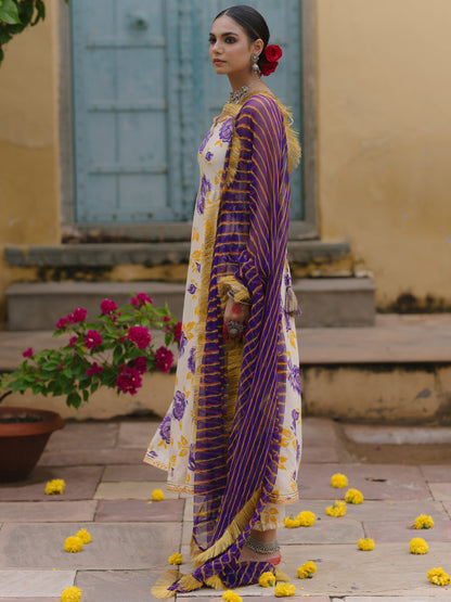 Women's Floral Anarkali Set with Leheriya Dupatta