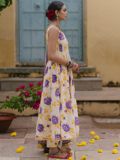 Women's Floral Anarkali Set with Leheriya Dupatta
