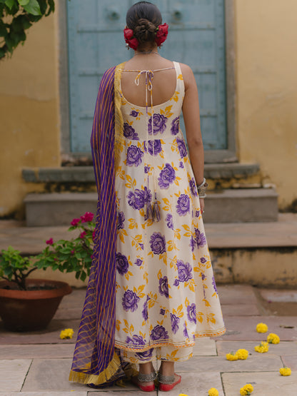 Women's Floral Anarkali Set with Leheriya Dupatta