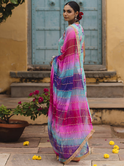 Women's Floral A line Kurta Set with Multi Coloured Dupatta