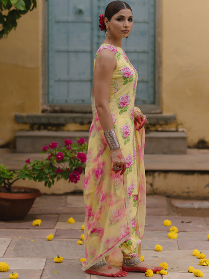 Women's Floral Kurta Set with Tie Dye Dupatta
