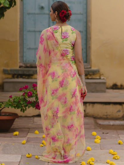 Women's Floral Kurta Set with Tie Dye Dupatta