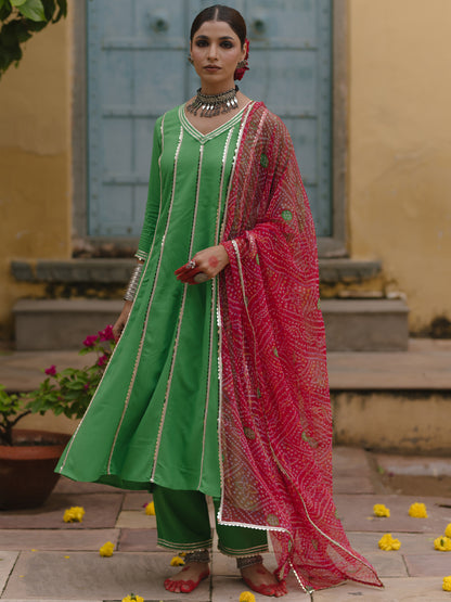Women's Flared Anarkali Set with Bandhni Dupatta