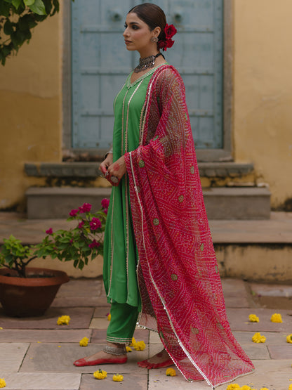 Women's Flared Anarkali Set with Bandhni Dupatta