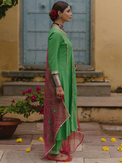 Women's Flared Anarkali Set with Bandhni Dupatta