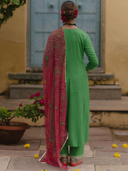 Women's Flared Anarkali Set with Bandhni Dupatta