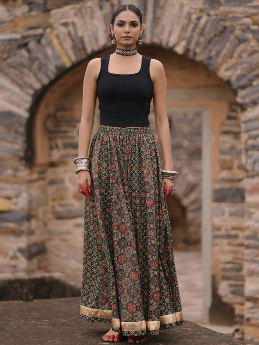 Women's Multi Dual Printed Flared Long Skirt