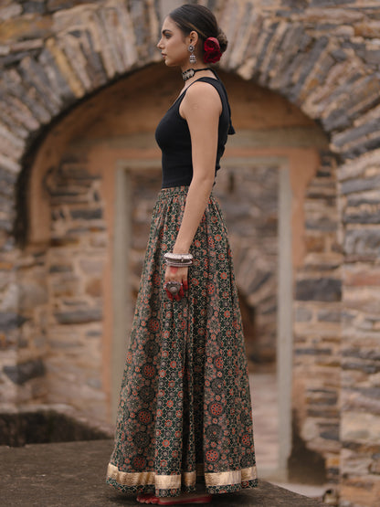 Women's Multi Dual Printed Flared Long Skirt