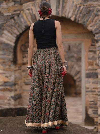 Women's Multi Dual Printed Flared Long Skirt