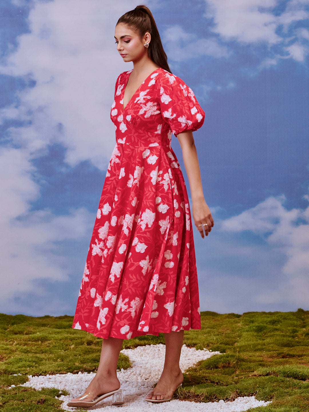 Buy Women's Red long dress with balloon sleeves Online in India | Anayna Buy Women's Red long dress with balloon sleeves Online in India | Anayna
