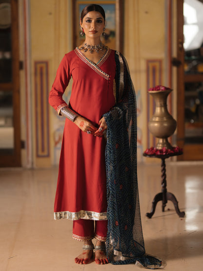 Women's Angrakha Set with Bandhni Dupatta