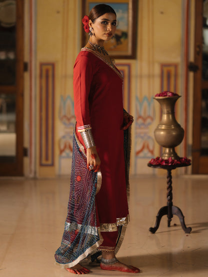 Women's Angrakha Set with Bandhni Dupatta