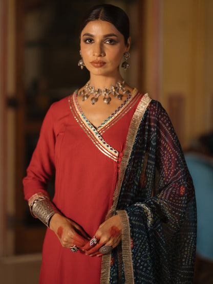 Women's Angrakha Set with Bandhni Dupatta