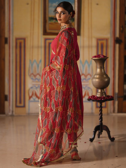 Women's Angrakha Set with Floral Dupatta