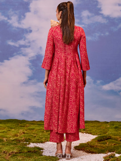 Women's Rayon Flared Kurta With Trouser And Dupatta