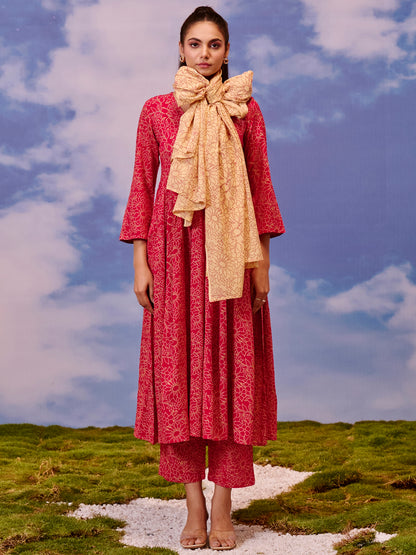 Women's Rayon Flared Kurta With Trouser And Dupatta