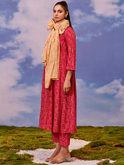 Women's Rayon Flared Kurta With Trouser And Dupatta