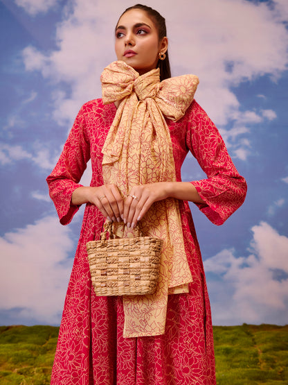 Women's Rayon Flared Kurta With Trouser And Dupatta