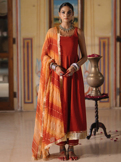 Women's Flared Anarkali Set with Dyed Dupatta