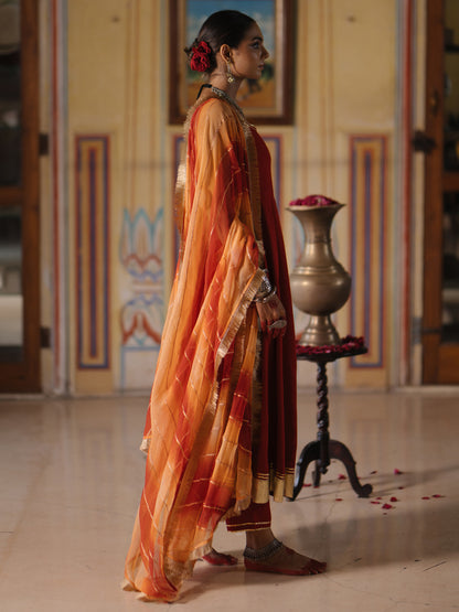 Women's Flared Anarkali Set with Dyed Dupatta