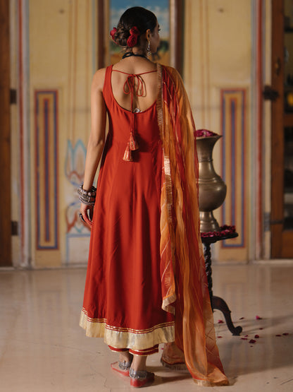 Women's Flared Anarkali Set with Dyed Dupatta