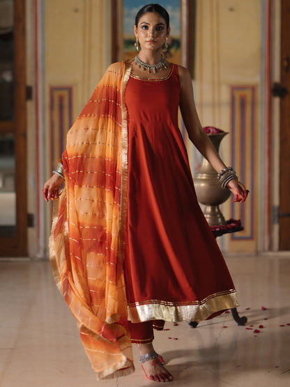 Women's Flared Anarkali Set with Dyed Dupatta